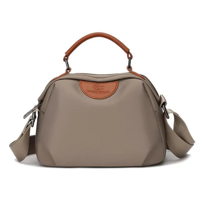 New Portable Nylon Cloth with Cowhide Shoulder Bag Grey