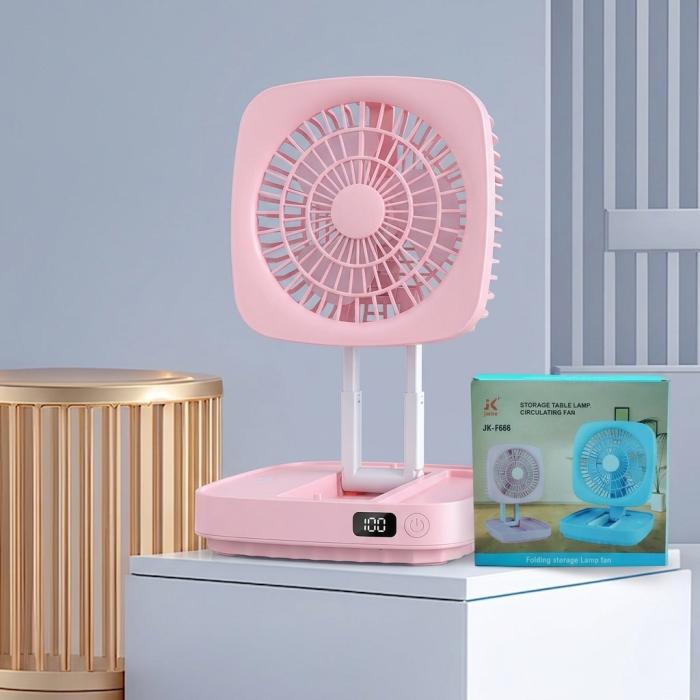 Rechargeable Soft Light Desktop Silent Foldable Electric Table Fan (JK-F666)pink