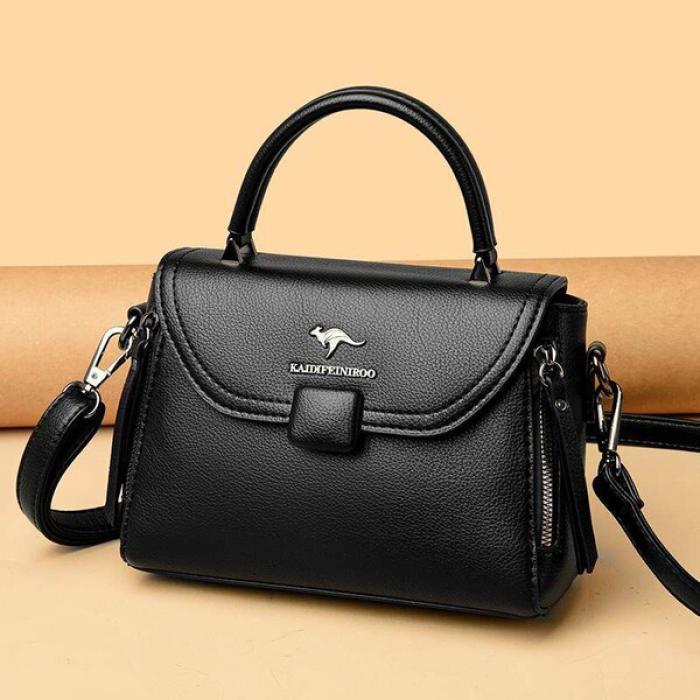 Luxury Designer Fashion High Quality Leather Kangaroo Handbag(Black
